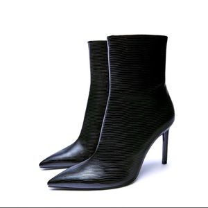 Zara Embossed Elastic Heeled Ankle Boots New
